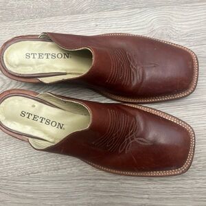 Stetson Slip Mules Brown Leather Slip-On Western Shoes